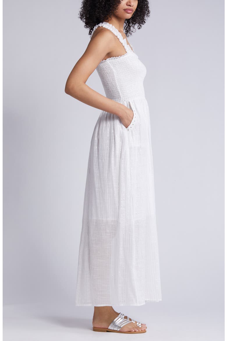 Metallic Stripe Cotton Sundress, Alternate, color, WHITE