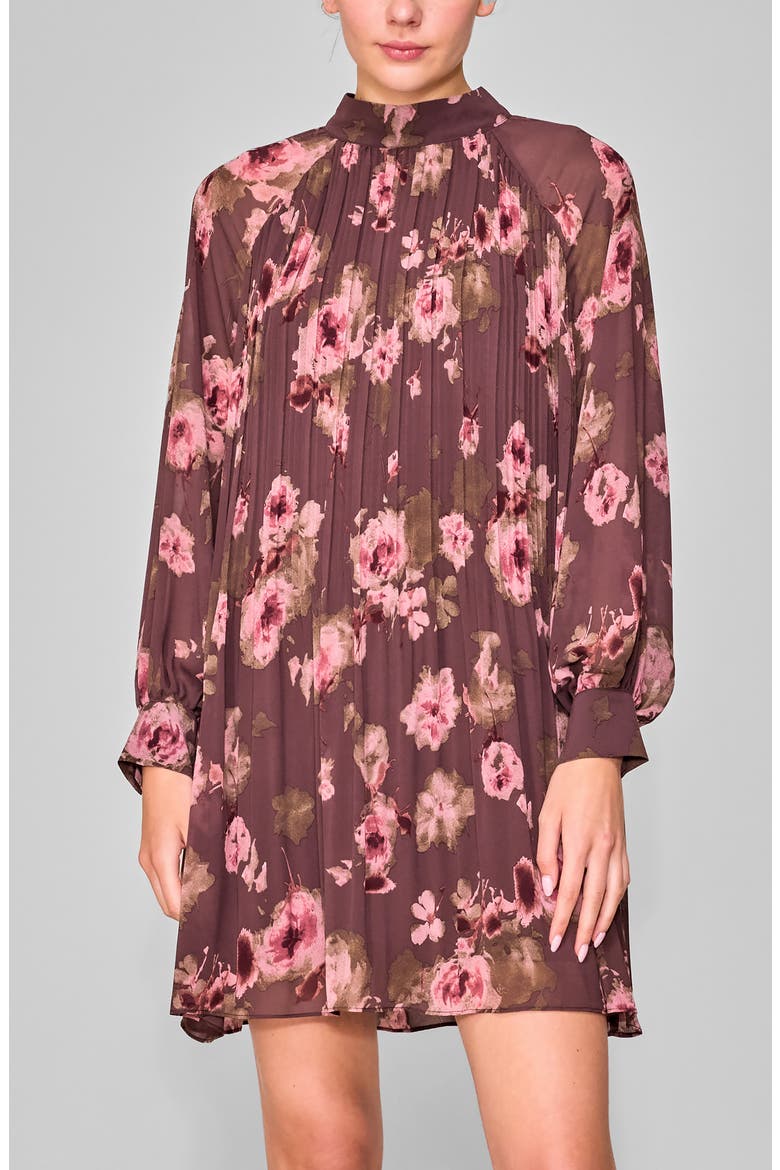 Floral Print Long Sleeve Minidress, Alternate, color, BURGUNDY FLORAL