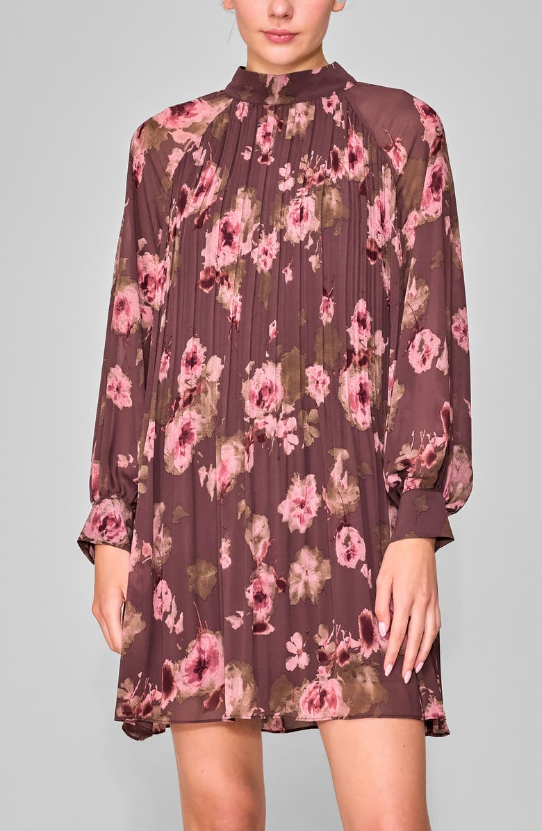 MELLODAY Floral Print Long Sleeve Minidress, Alternate, color, Burgundy Floral