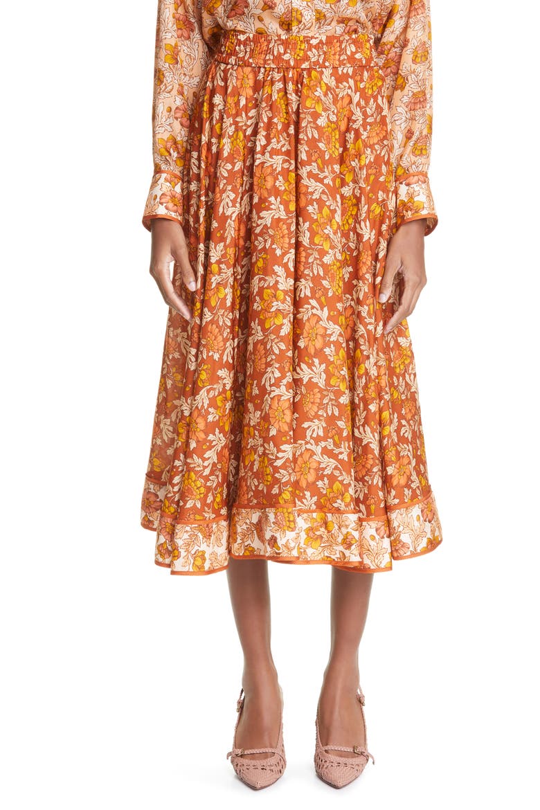 Andie Floral Silk Skirt, Main, color, TERRACOTTA FLORAL