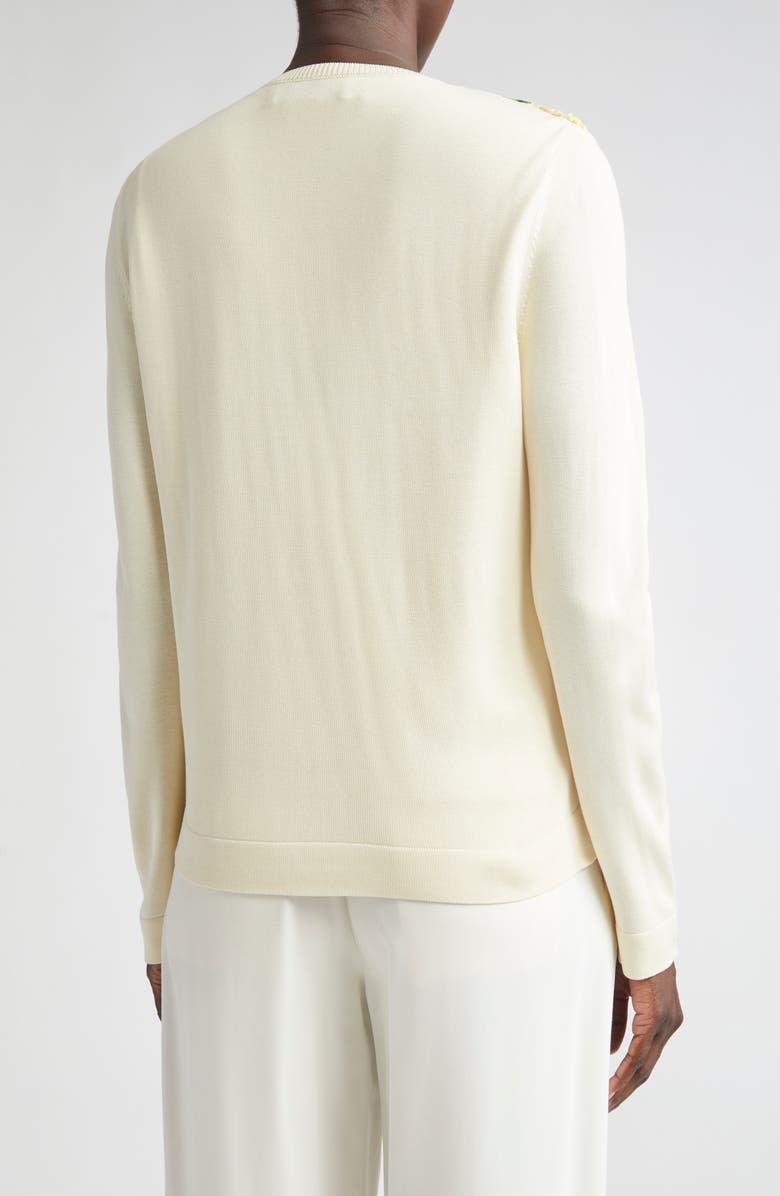 Oscar de la Renta Garden Rose Print Mixed Media Cardigan, Alternate, color,