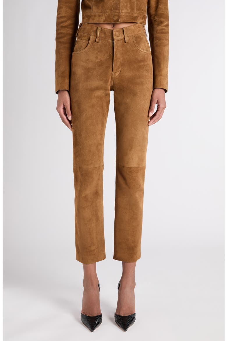 Five-Pocket Suede Straight Leg Pants, Main, color, CARAMEL