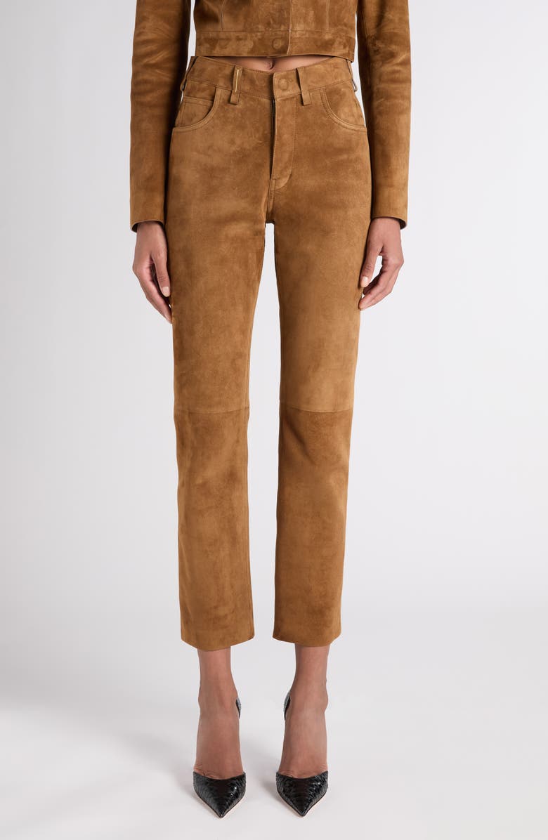 TOM FORD Five-Pocket Suede Straight Leg Pants, Main, color, Caramel
