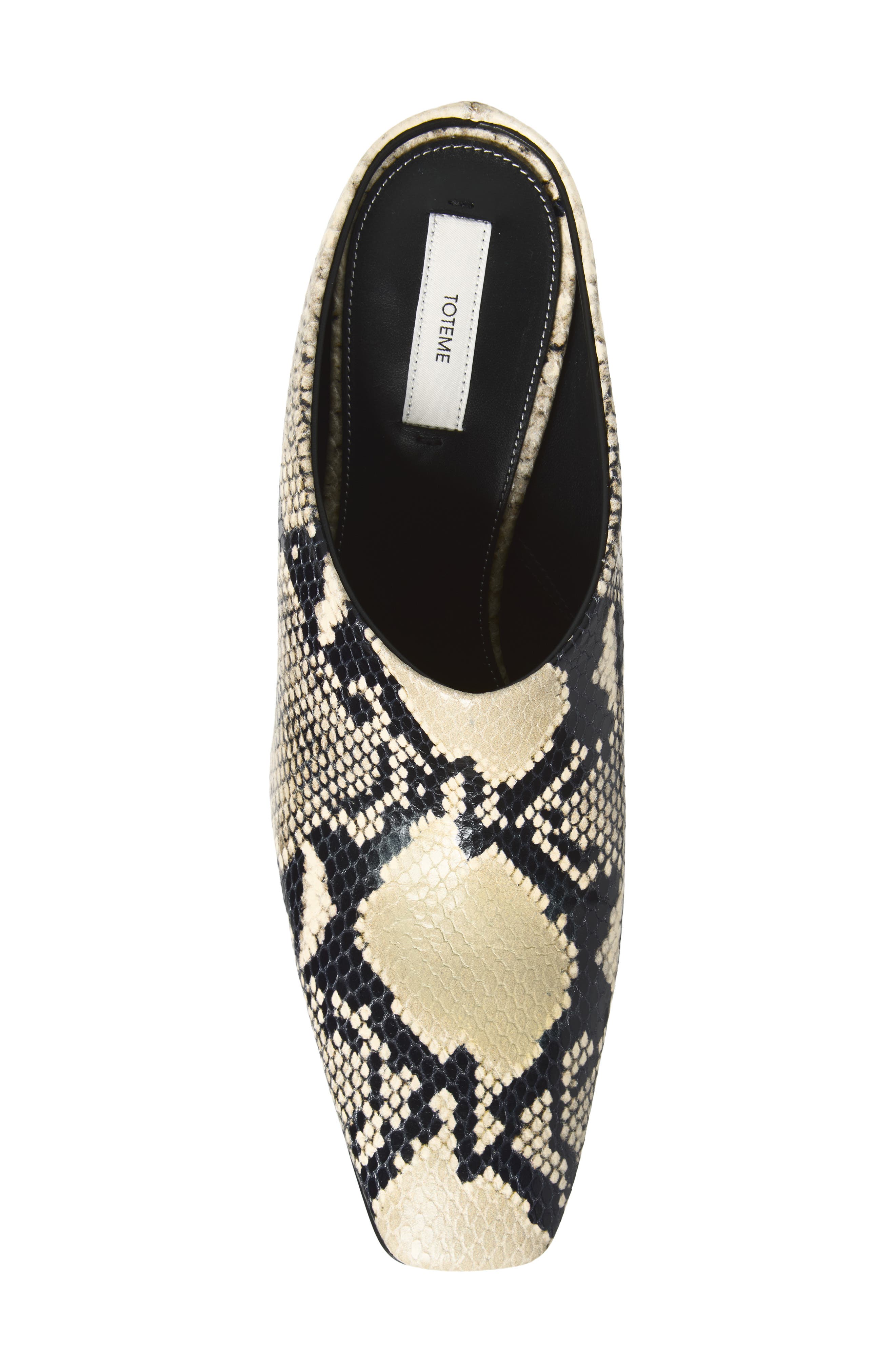 Python Embossed Leather Heeled Mule, Alternate, color, BLACK/ ECRU