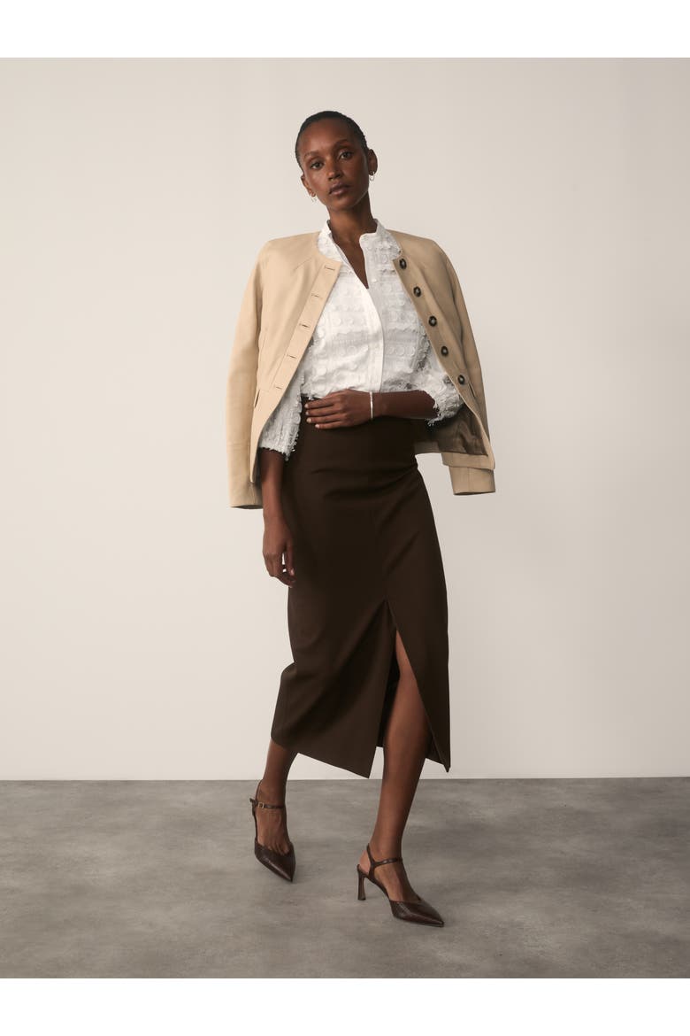 Oliena High Waisted Pencil Midi Skirt, Alternate, color, Brown