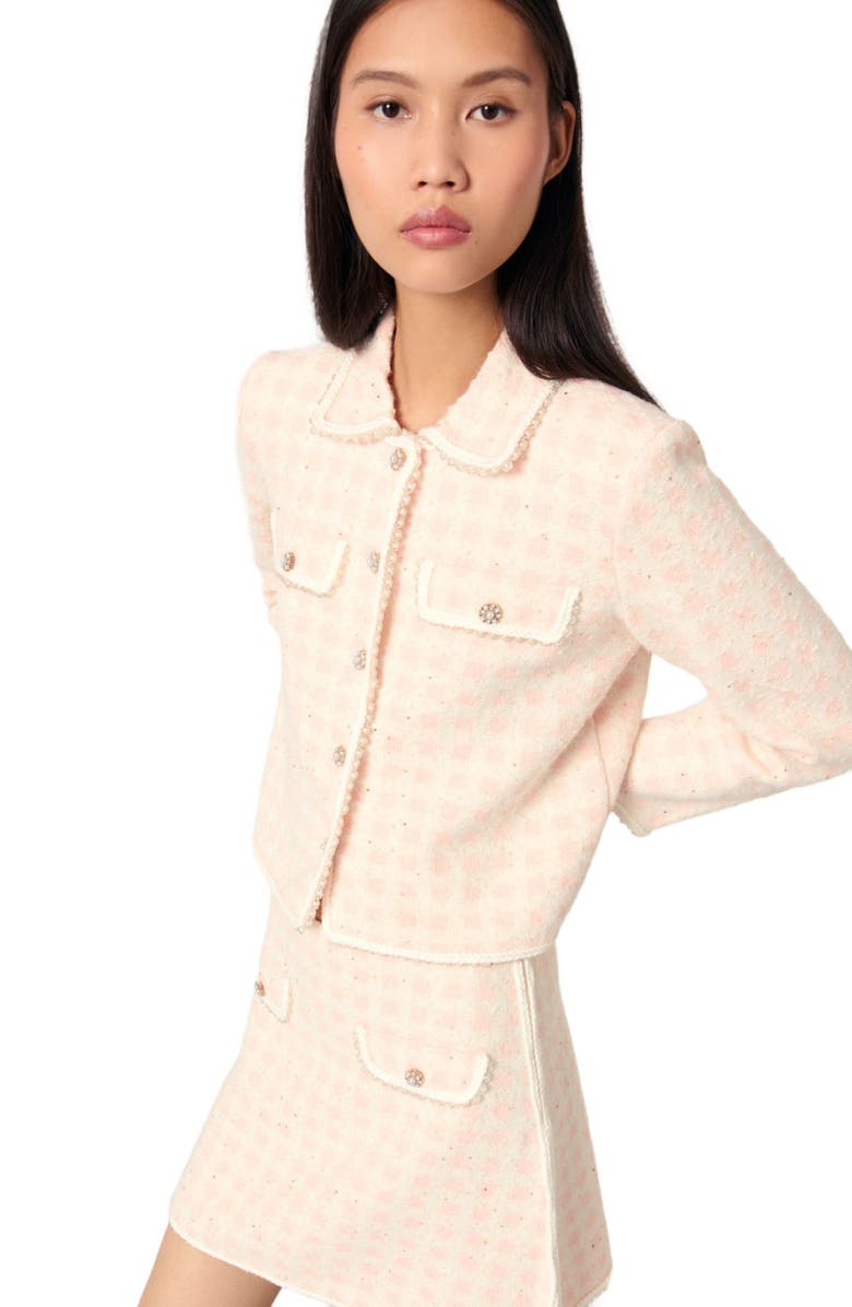 maje Tweed-effect knit jacket, Alternate, color,