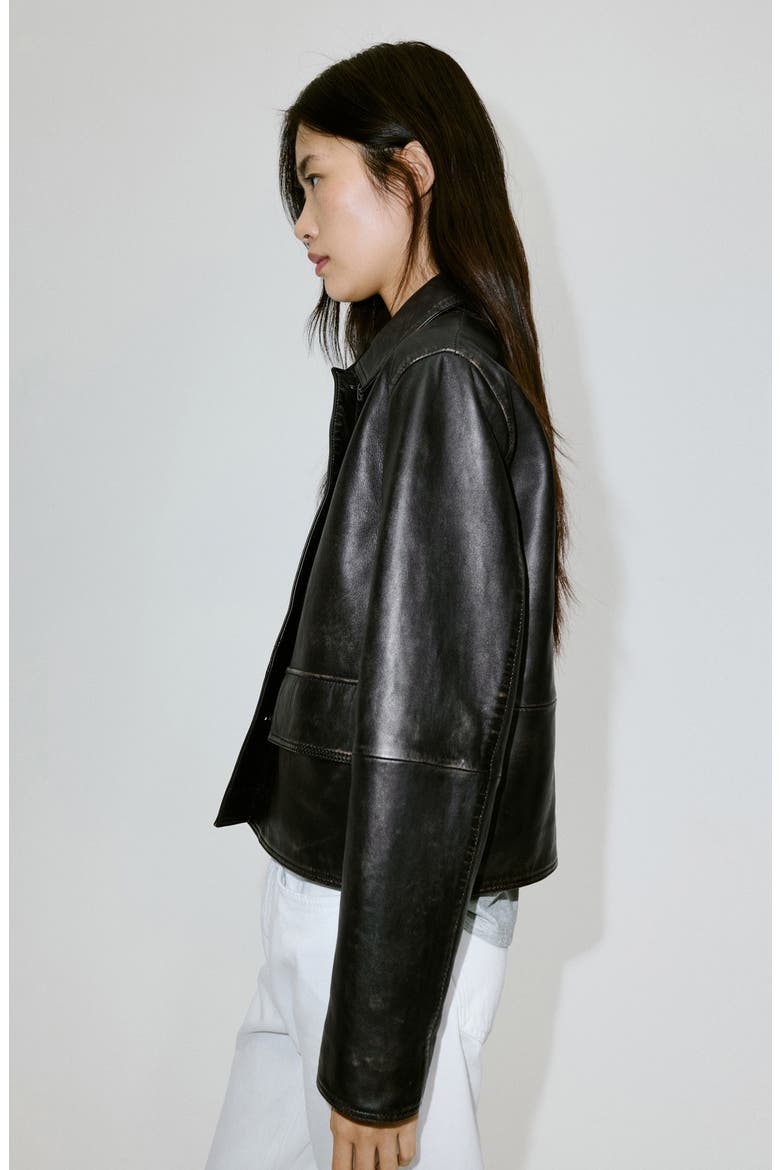 Distressed Leather Jacket, Alternate, color, BROWN