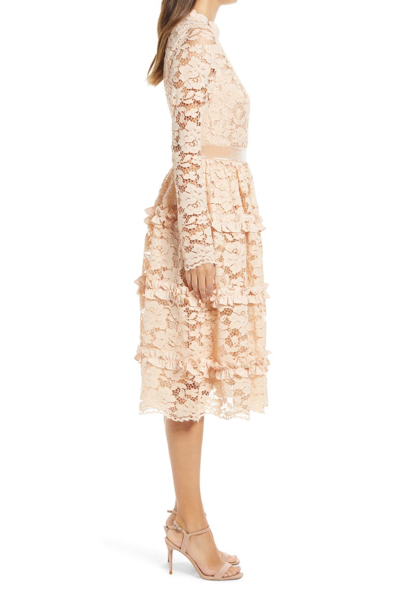 Ruffle Lace Long Sleeve Dress, Alternate, color, BEIGE ALMOND