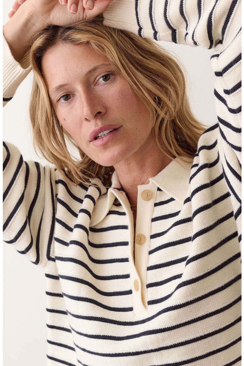 Valerie Cotton Polo Sweater, Alternate, color, CREAM AND TWILIGHT STRIPE
