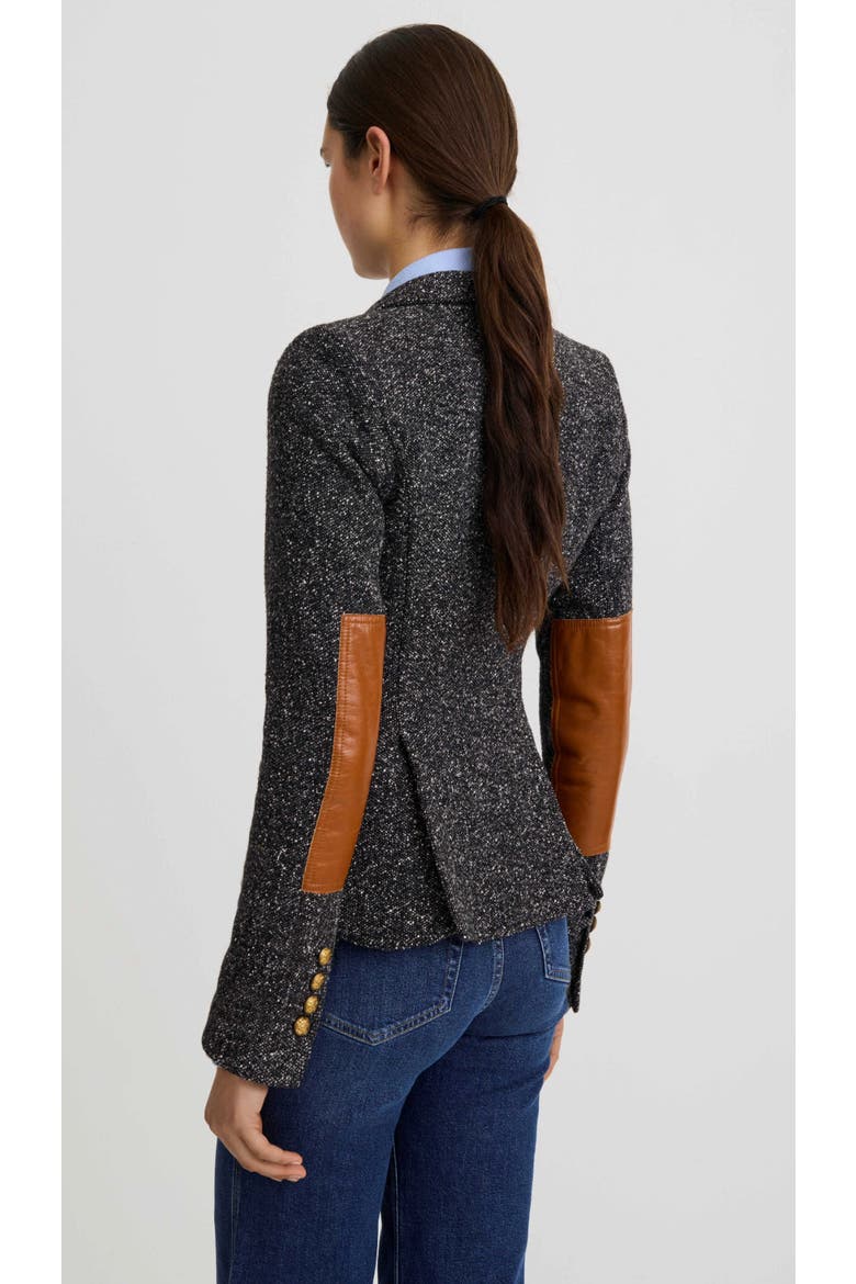 One Button Blazer With Rectangle Elbow Patch, Alternate, color, Black Donegal