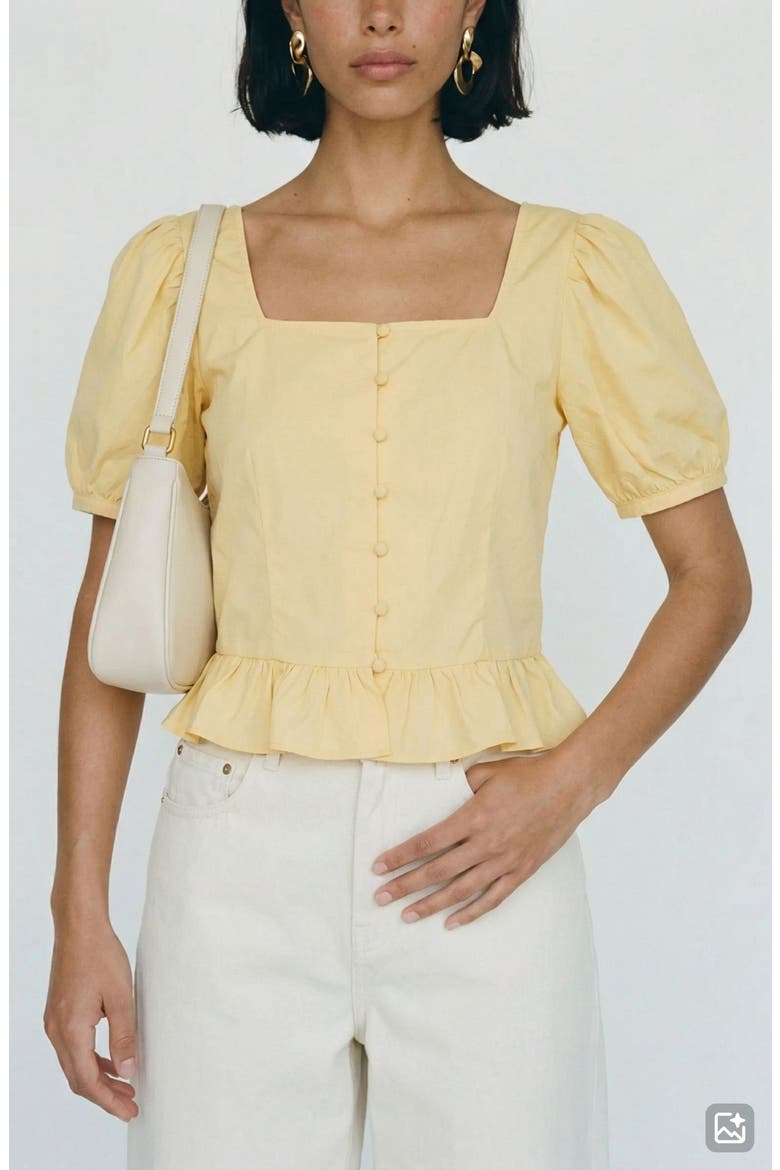 Friba Puff Sleeve Peplum Top, Alternate, color, GOLDEN HAZE