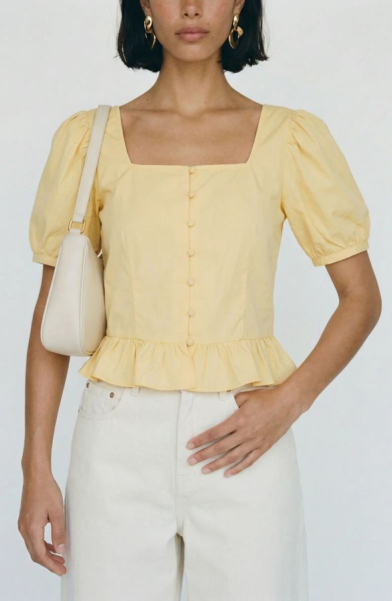 VERO MODA Friba Puff Sleeve Peplum Top, Alternate, color, Golden Haze