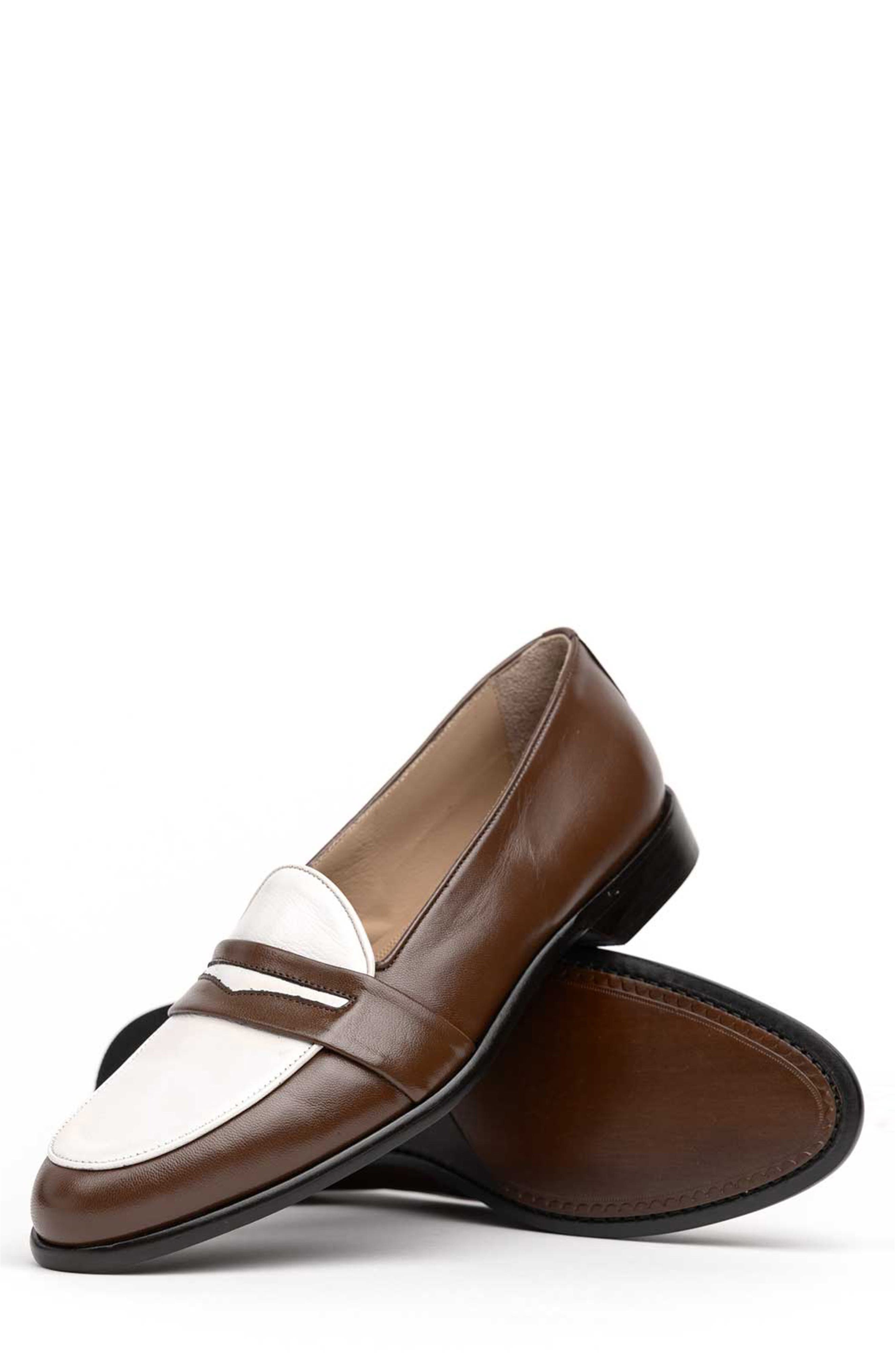 Alba Penny Loafer, Alternate, color, COGNAC/ CREAM