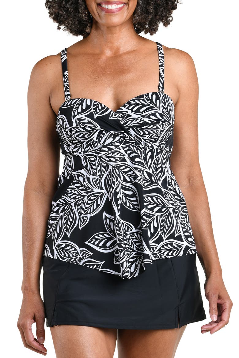 Native Vines Underwire Bandeau Tankini Swim Top, Main, color, BLACK