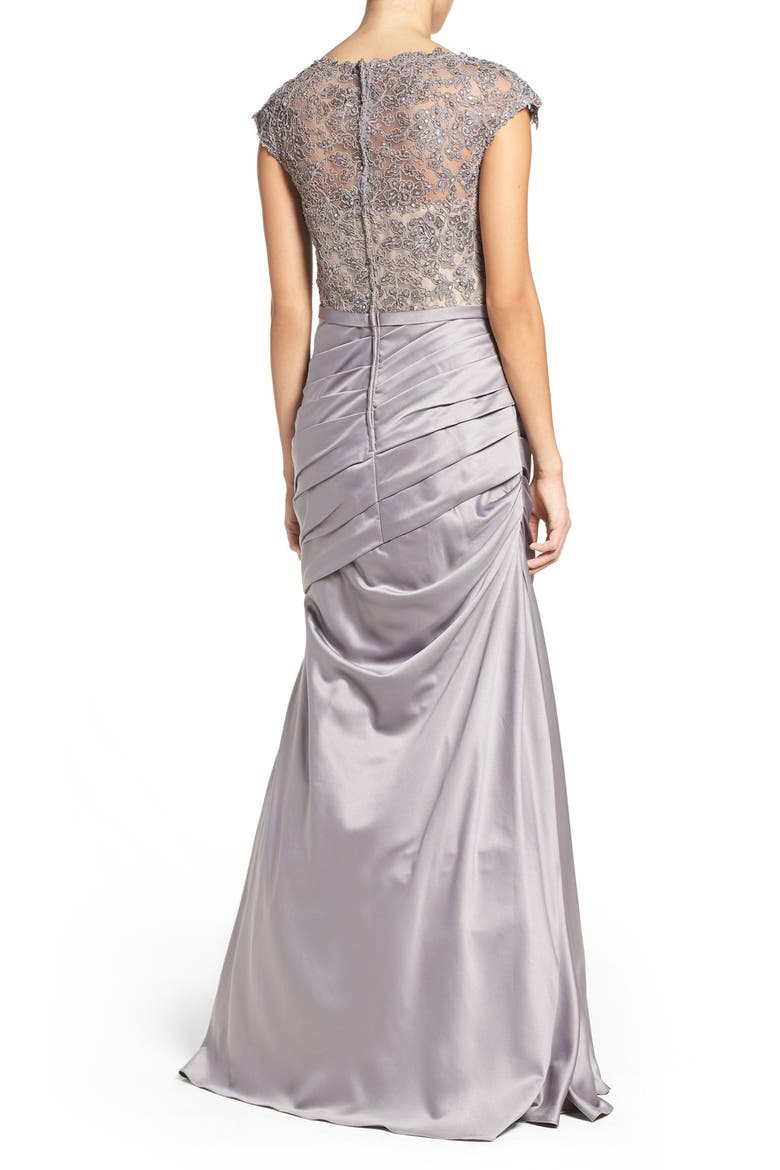 Embellished Lace & Satin Trumpet Gown, Alternate, color, SILVER