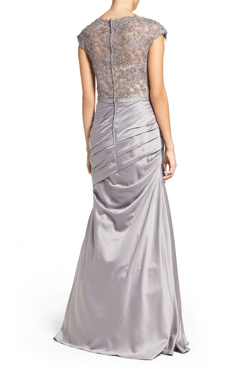 La Femme Embellished Lace & Satin Trumpet Gown, Alternate, color,
