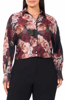Painted Rose Charmeuse Button-Up Shirt