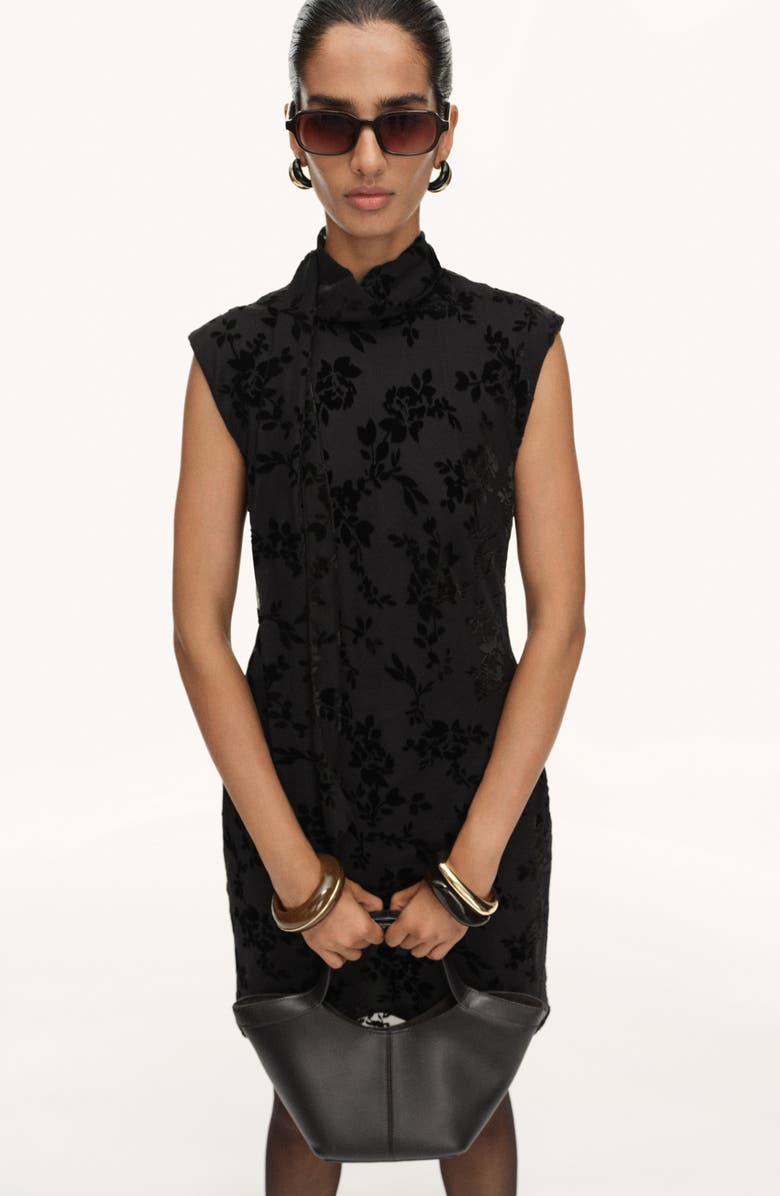 MANGO Floral Jacquard Minidress, Alternate, color, Black