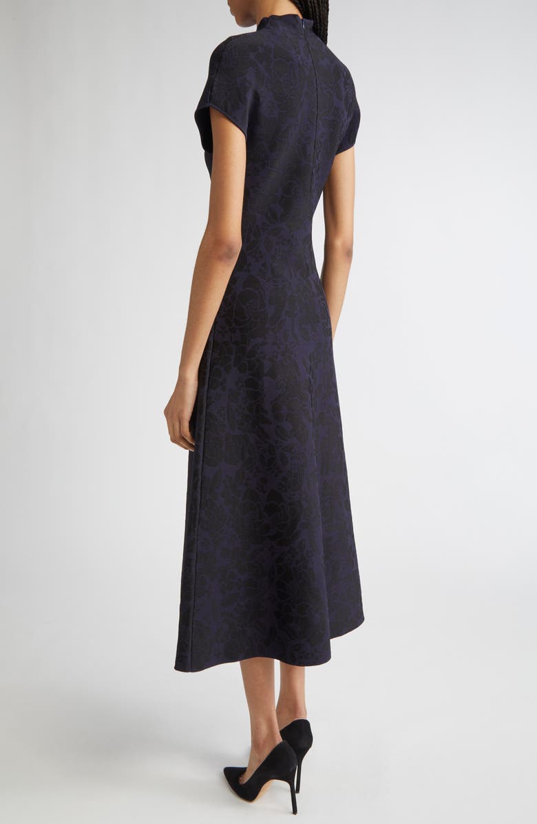 Lela Rose Mock Neck Floral Jacquard Midi Dress, Alternate, color, Navy/ Black