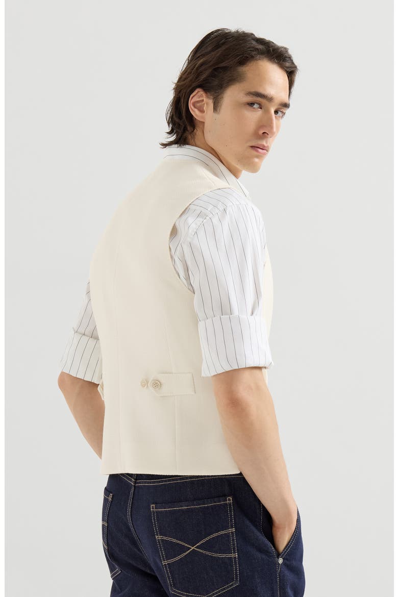 Virgin Wool And Cotton Chevron One-and-a-half Breasted Waistcoat, Alternate, color, Panama