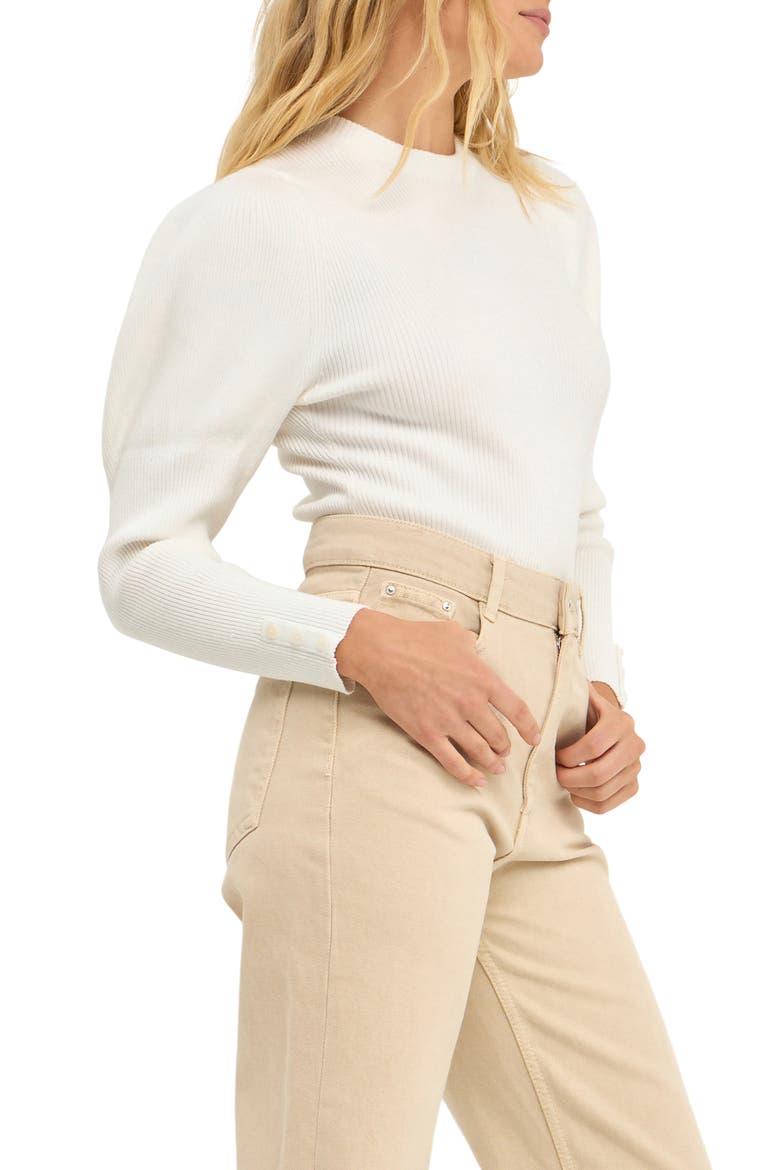 Leg of Mutton Sleeve Rib Sweater, Alternate, color, CREAM