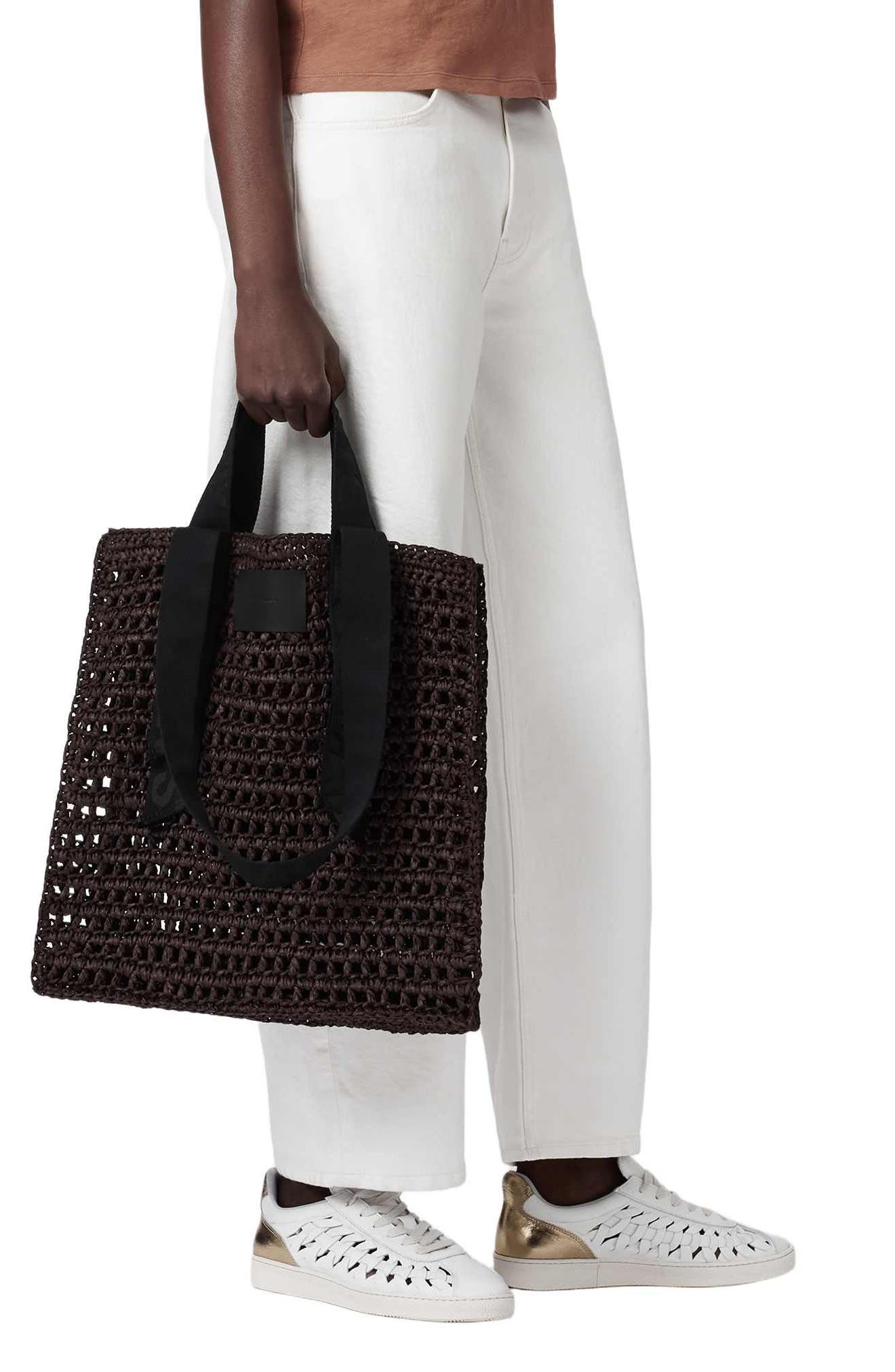 AllSaints Lullah Straw Tote Bag, Alternate, color, Cognac Brown