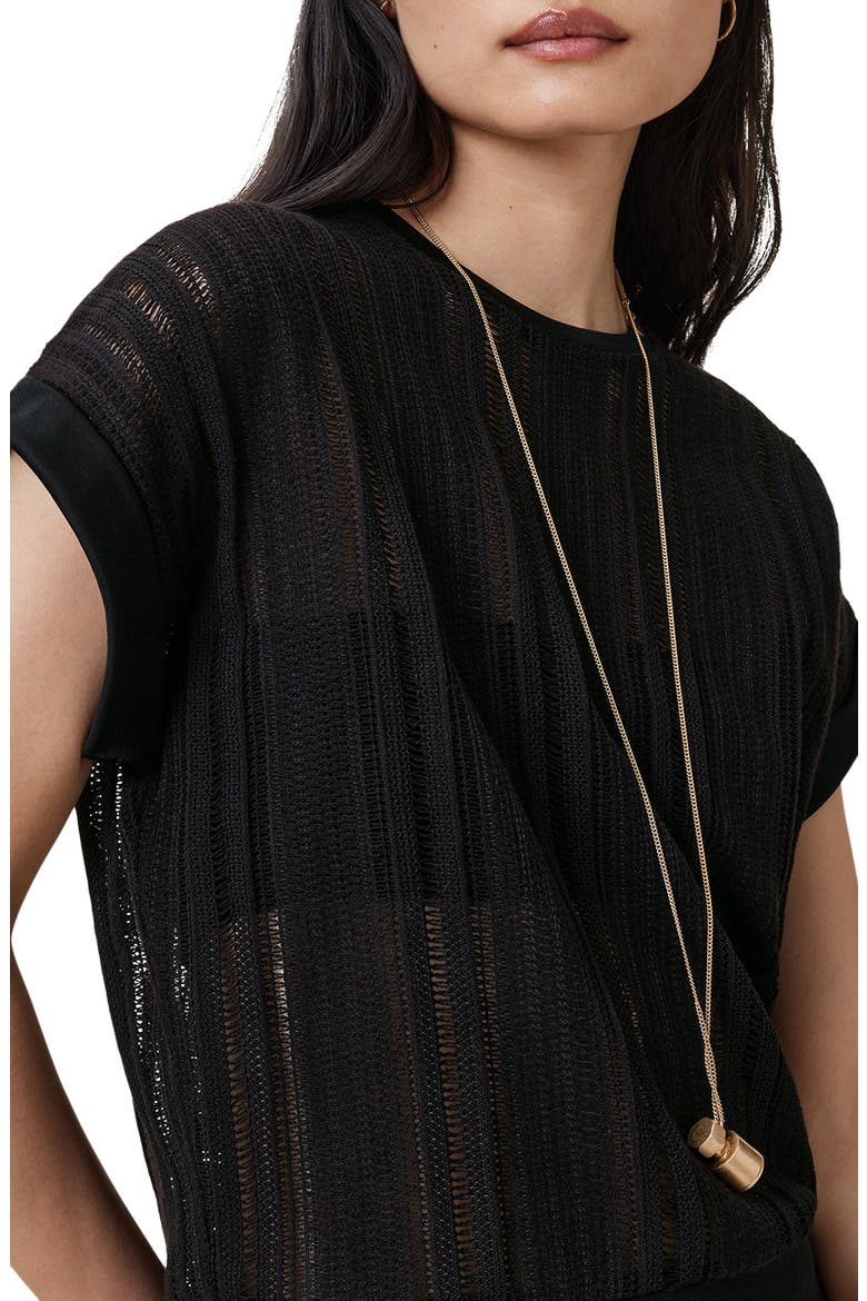 Giana Open Stitch Short Sleeve Sweater, Alternate, color, BLACK