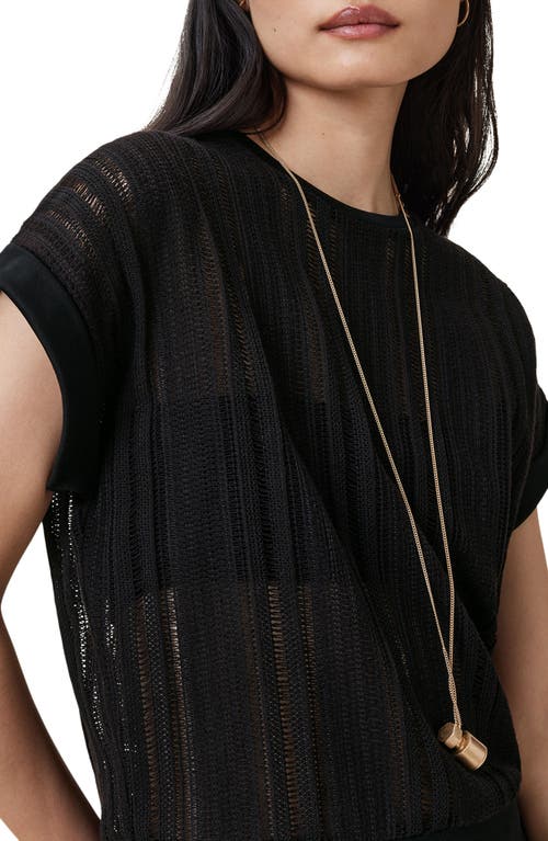 Allsaints Giana Open Stitch Short Sleeve Sweater In Black