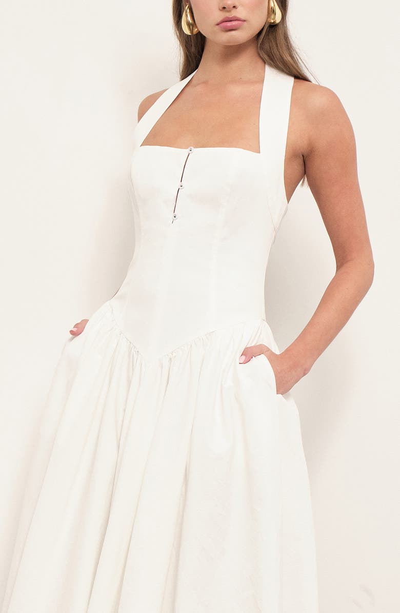 MAUDE CLUB Zoa Drop Waist Midi Dress, Alternate, color, White