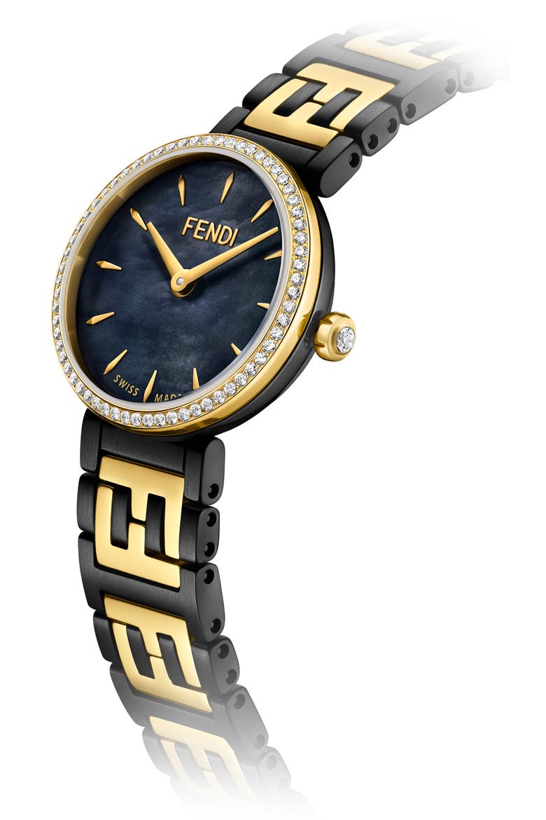 Forever Fendi Diamond Bracelet Watch, 19mm, Alternate, color, GOLD/ BLACK MOP