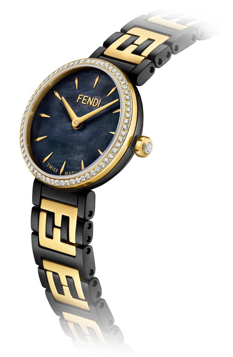 Fendi Forever Fendi Diamond Bracelet Watch, 19mm, Alternate, color, Gold/ Black Mop