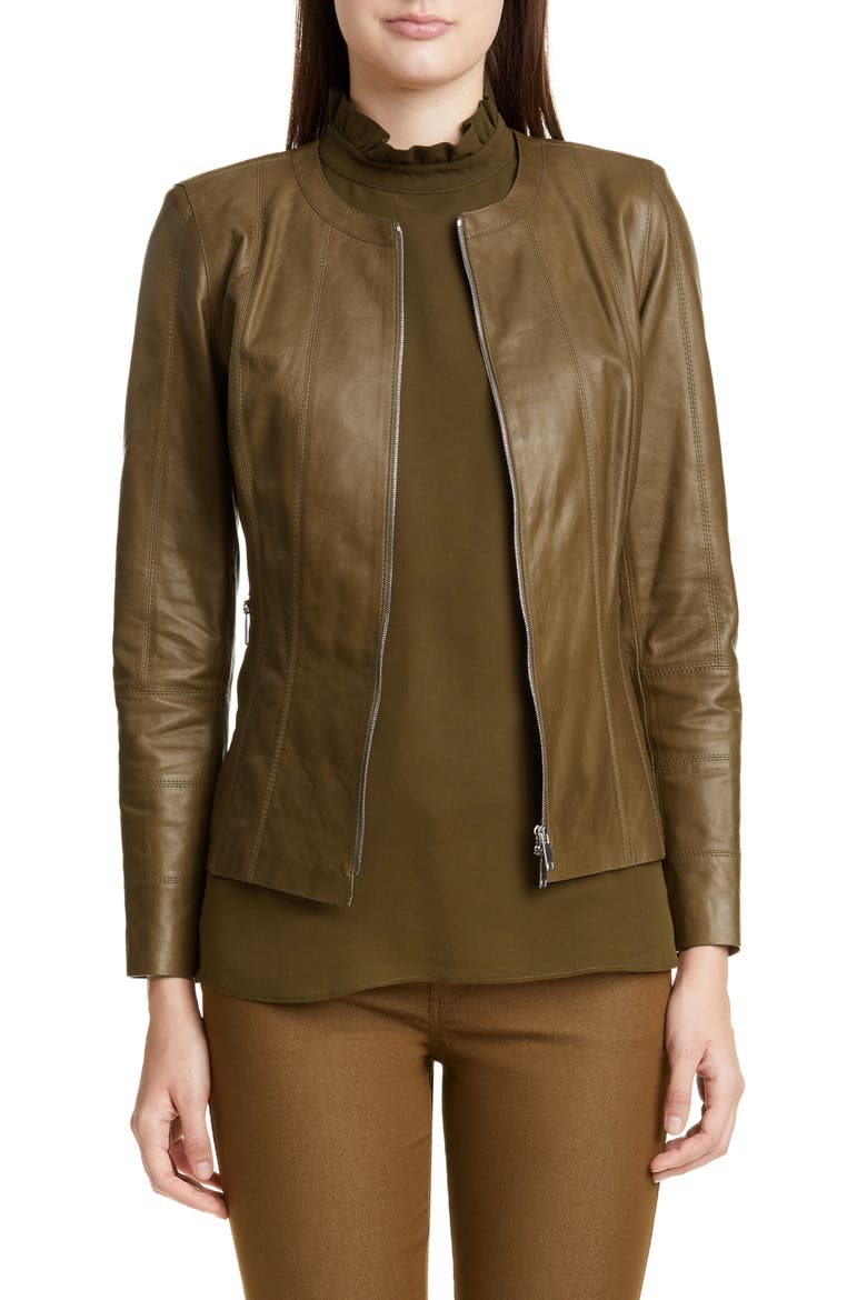 Courtney Glazed Lambskin Leather Jacket, Main, color, SEQUOIA