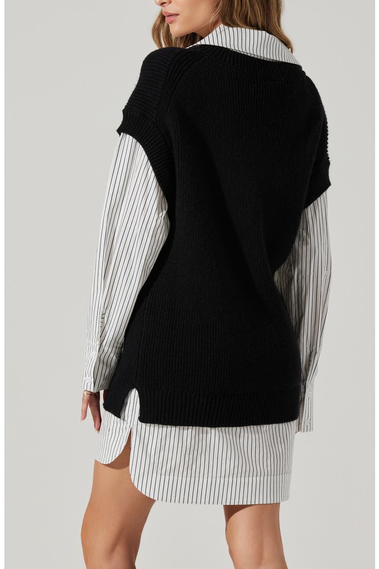 Ishilly Layered Long Sleeve Sweater Shirtdress, Alternate, color, BLACK WHIT