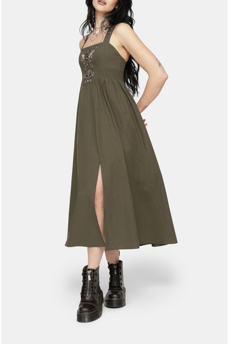Siora Folklore Embroidered Midi Dress, Alternate, color, Green