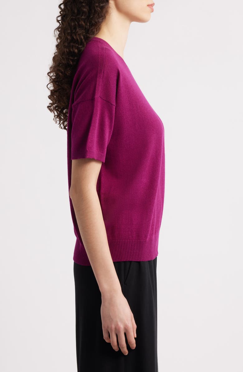 Eileen Fisher Short Sleeve Organic Cotton Blend Sweater, Alternate, color, Sangria