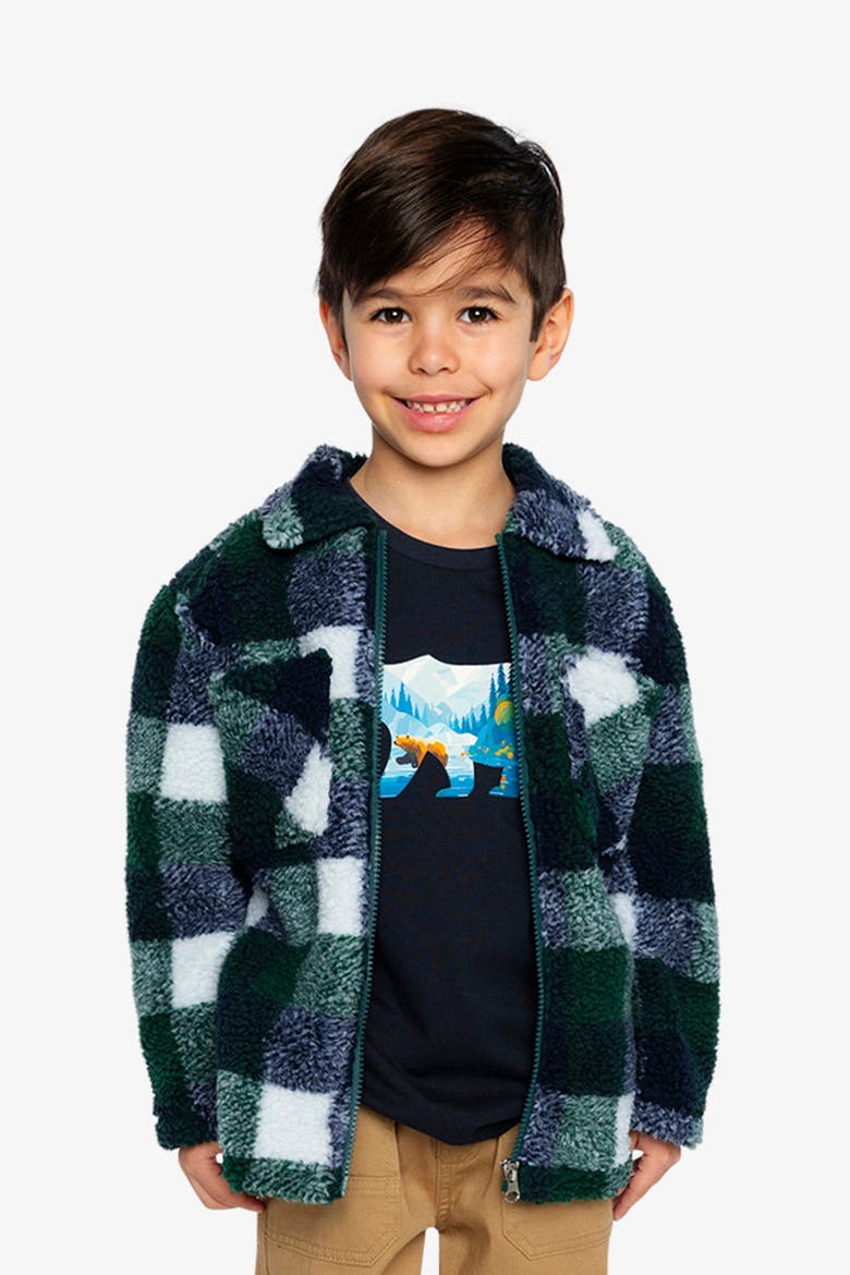 Zipped Fleece Check Chest Pocket Overshirt, Alternate, color, Blue and Green Checks