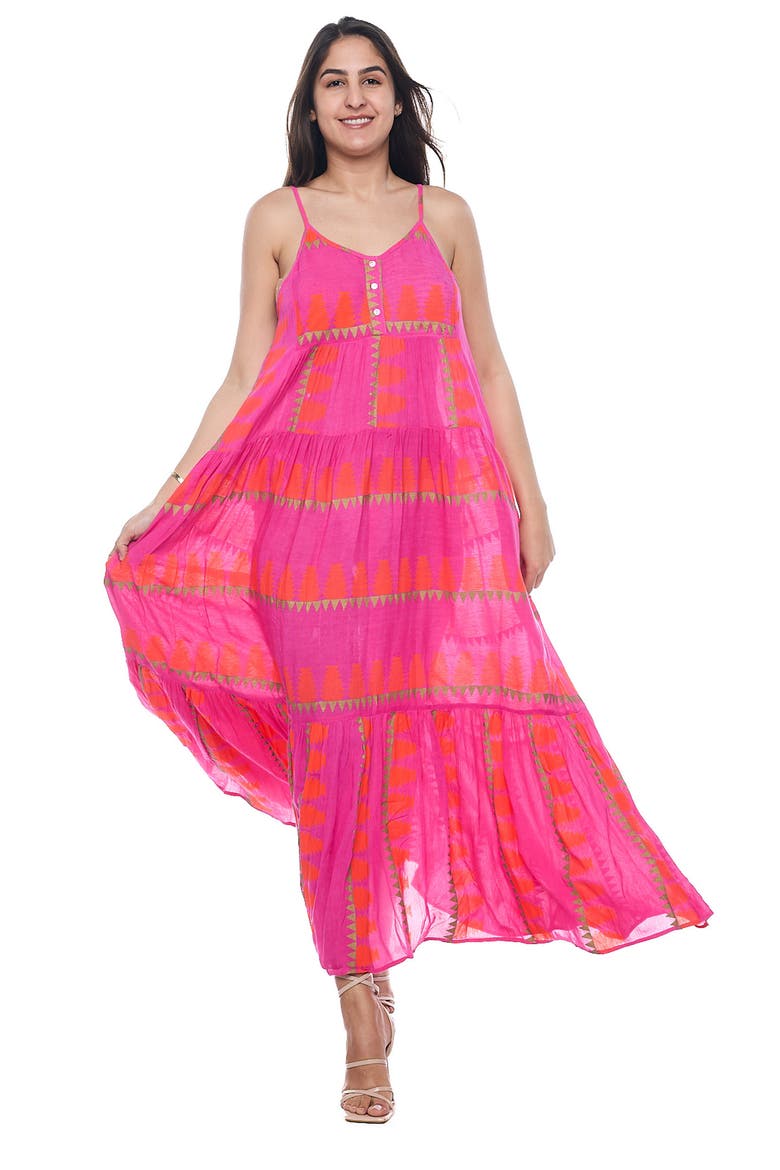 Button Half Placket Maxi Sundress, Alternate, color, HOT PINK