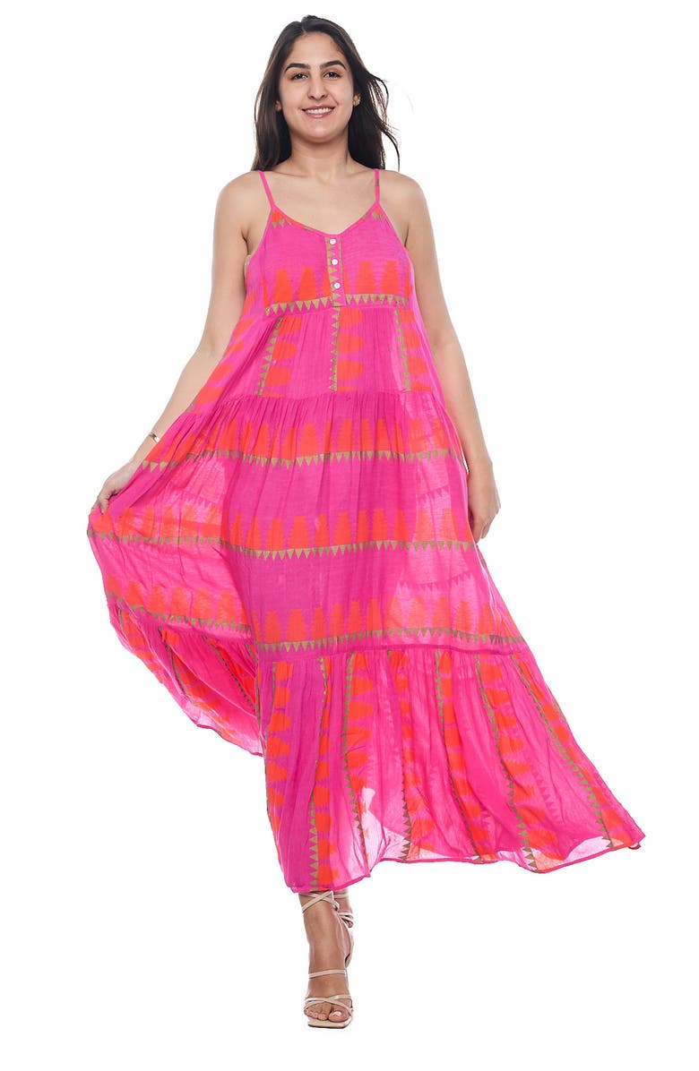 RANEES Button Half Placket Maxi Sundress, Alternate, color, Hot Pink