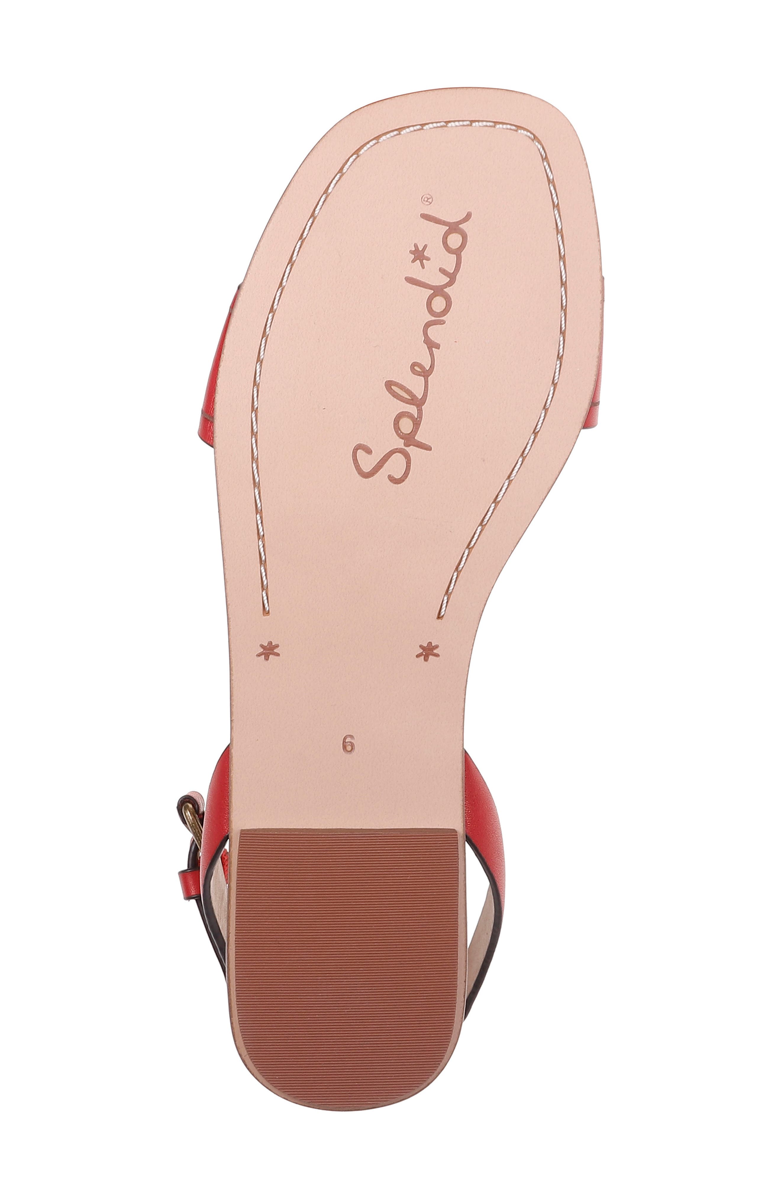 Tabitha Ankle Strap Flat Sandal, Alternate, color, AURORA RED LEATHER