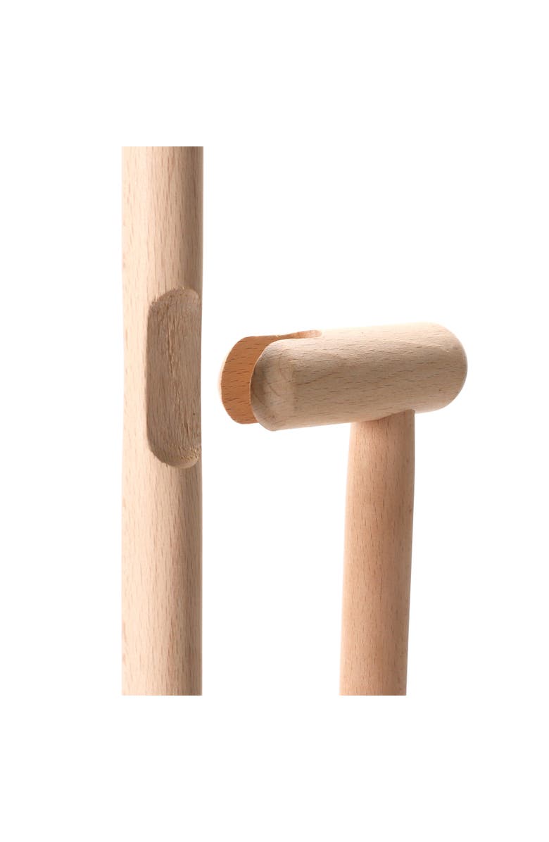 Storied Home Beech Wood Broom and Standing Metal Dust Pan Set, Natural and Black, Alternate, color, Black