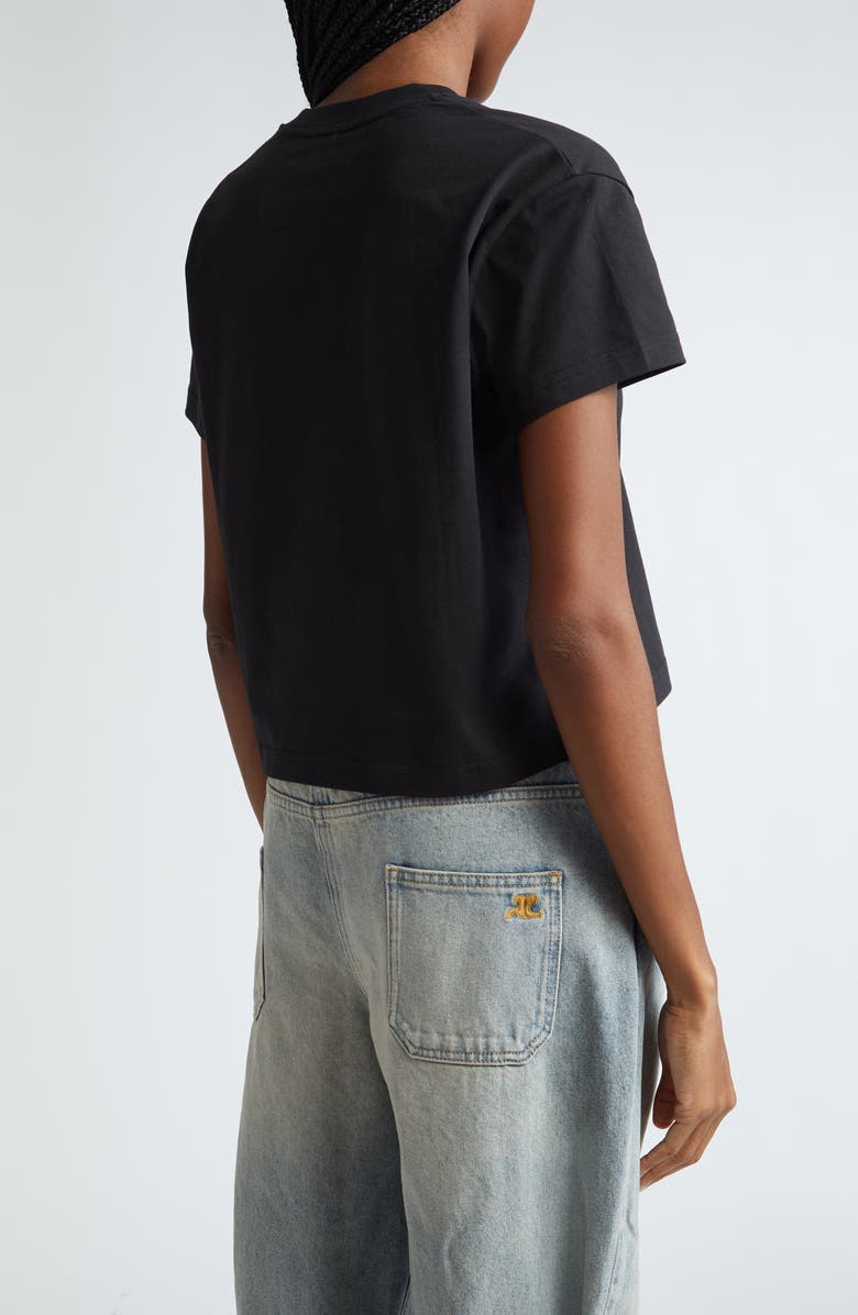Courrèges Deep V-Neck Crop Cotton T-Shirt, Alternate, color, 