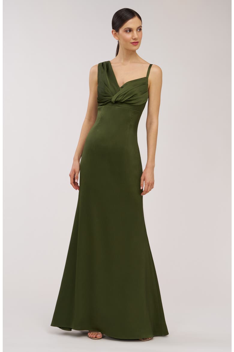 Pia Asymmetric Sleeveless Gown, Alternate, color, PESTO