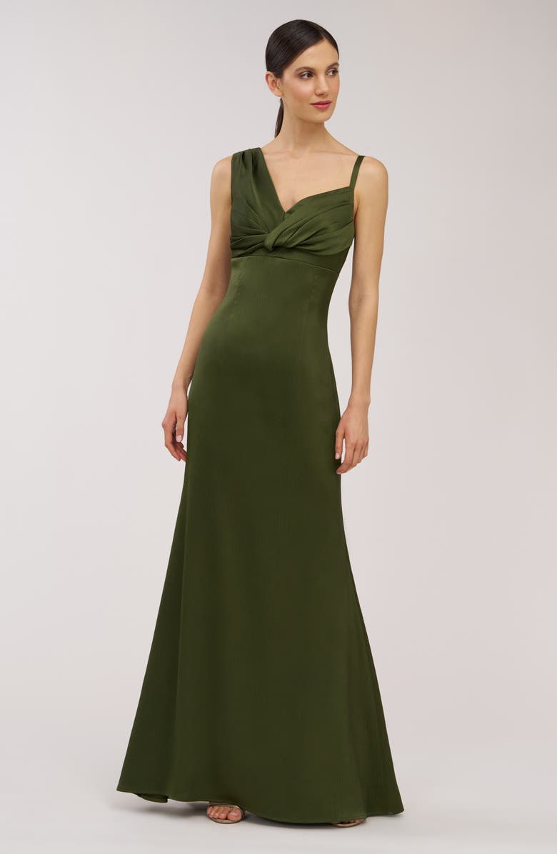 Kay Unger Pia Asymmetric Sleeveless Gown, Alternate, color, Pesto
