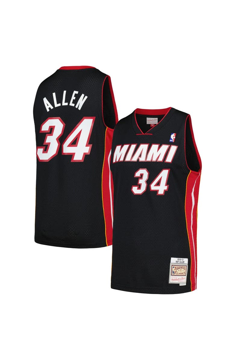 Mitchell & Ness Men's Mitchell & Ness Ray Allen Black Miami Heat Hardwood Classics Swingman Jersey, Alternate, color, 
