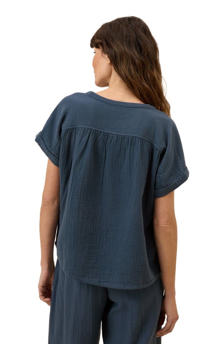 Pact Organic Cotton Coastal Double Gauze Short Sleeve Popover, Alternate, color, French Navy