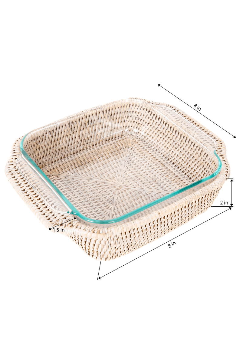 Artifacts Rattan Square Baker Basket, with Pyrex, Alternate, color, White Wash