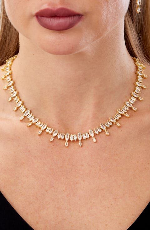 14k Gold Plated Cubic Zirconia Statement Necklace