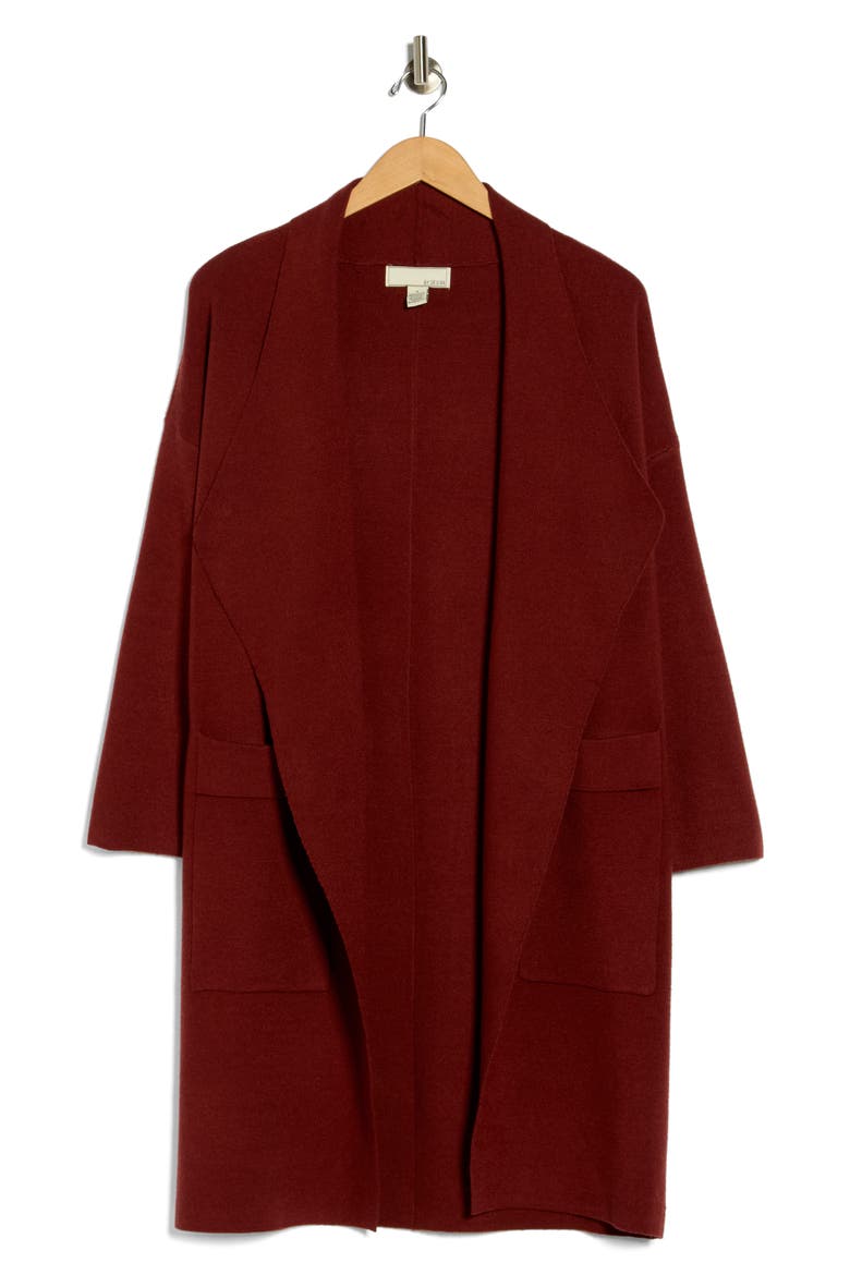Andrea Open Front Long Cardigan, Alternate, color, MADDER BROWN