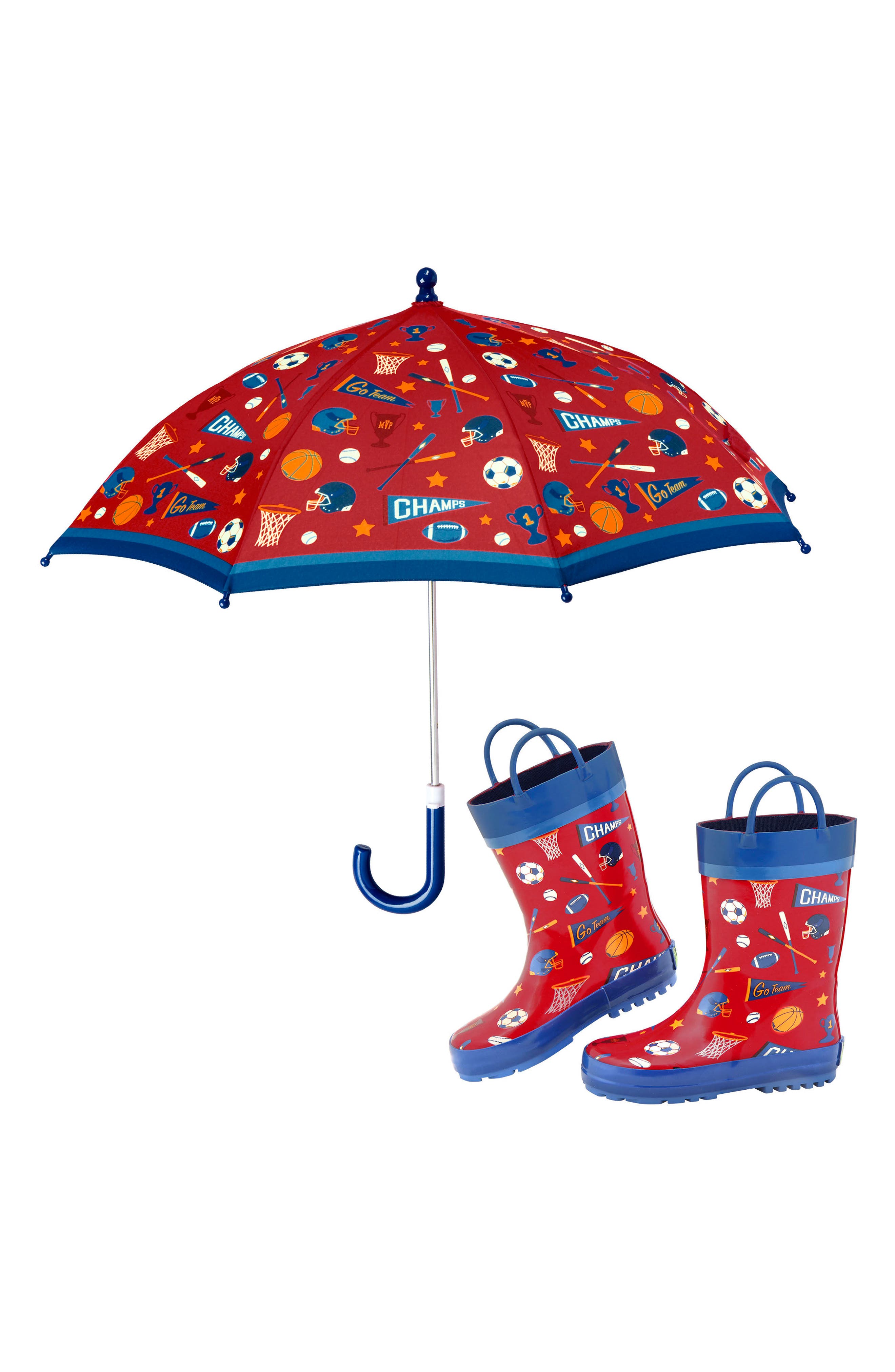 Print Rain Boots & Umbrella Set, Main, color, SPORTS
