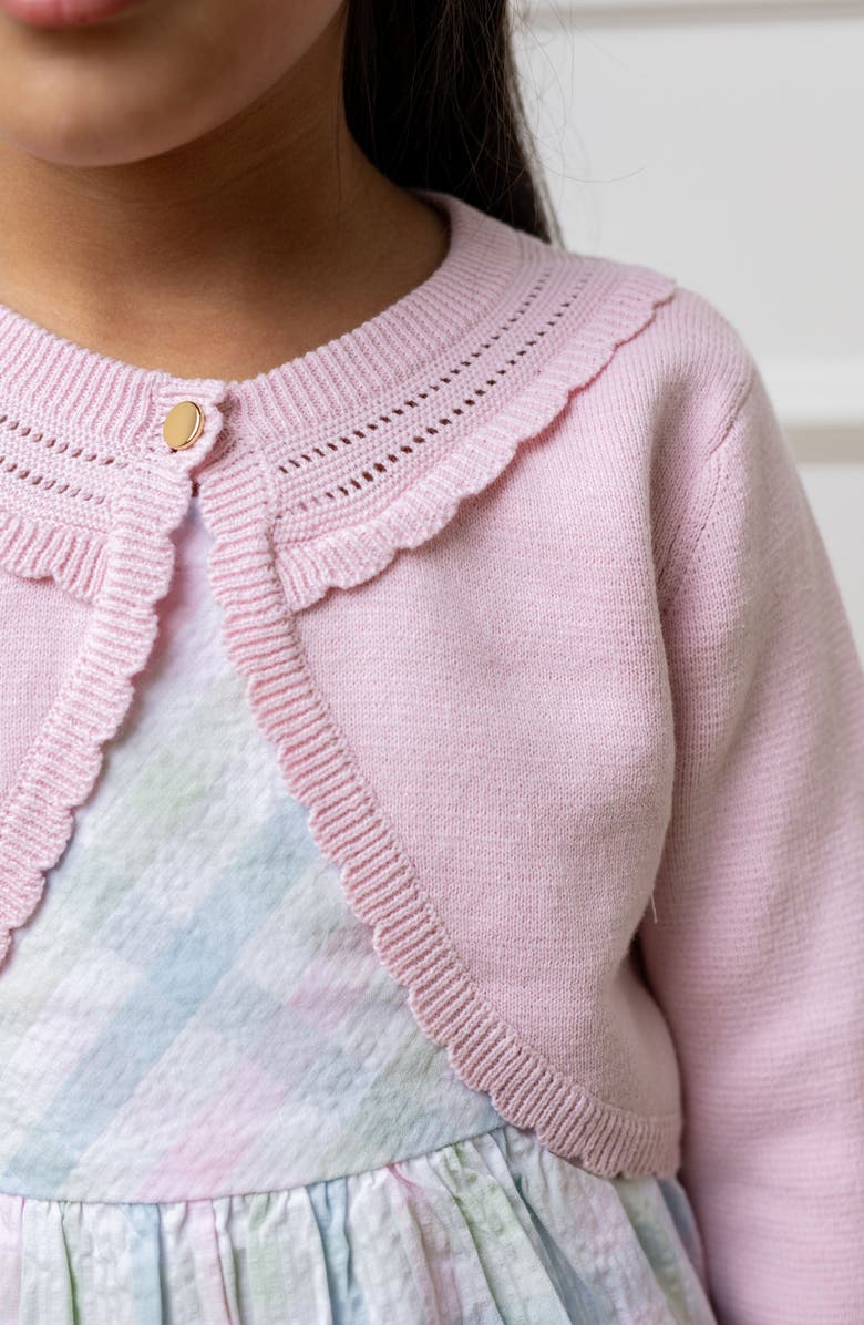 Hope & Henry Baby Girls' Organic Cropped Special Cardigan, Infant, Alternate, color, Pale Pink Scallop